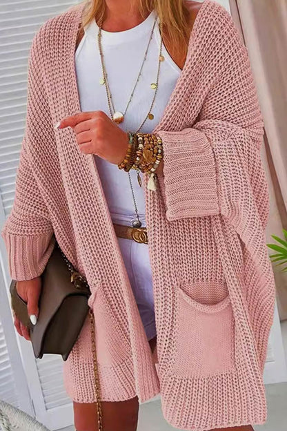 Color Bat Sleeve Open Front Cardigan