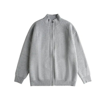 Color Ribbed Zip Knit Cardigan