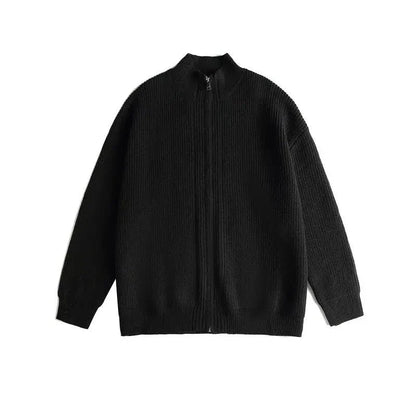 Color Ribbed Zip Knit Cardigan