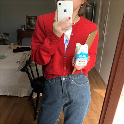 Knit Single Breasted Long Sleeve Loose Autumn Spring Cardigan