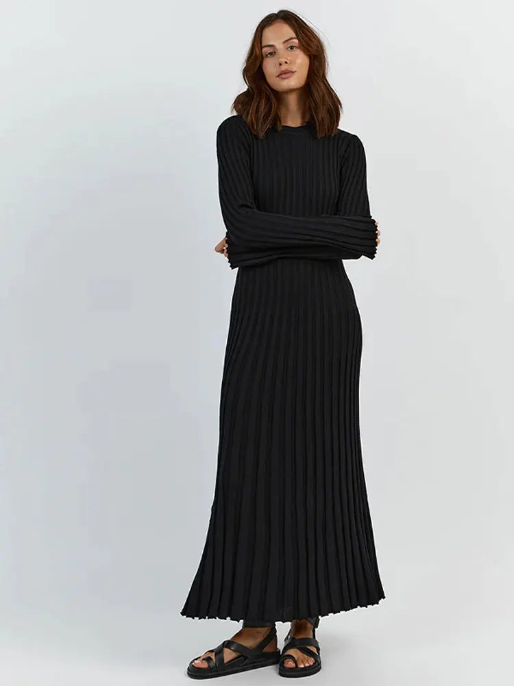 White Pleated Long Robes Summer Lady Office Maxi Dress