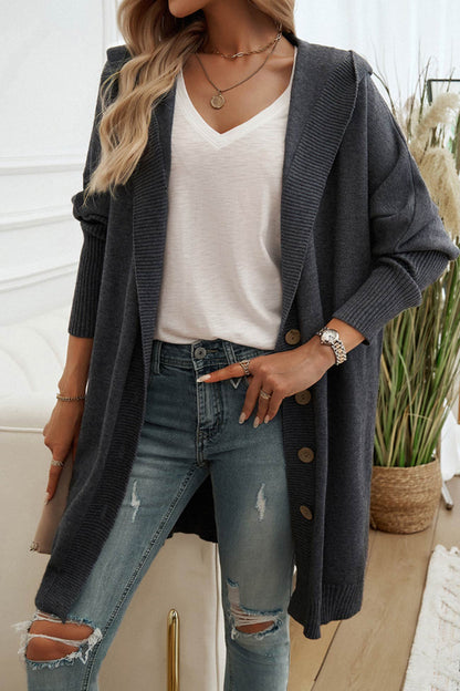 Color Single-breasted Hooded Cardigan