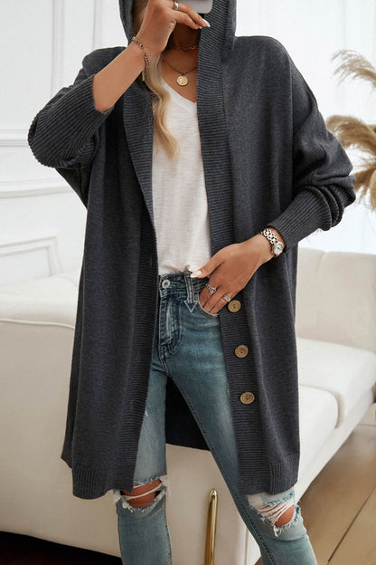 Color Single-breasted Hooded Cardigan