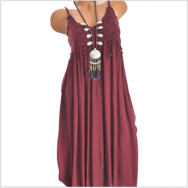 Color Spaghetti Strap Dresses V-neck Lace Edge Patchwork Mini Dress Lady Vestidos Summer New