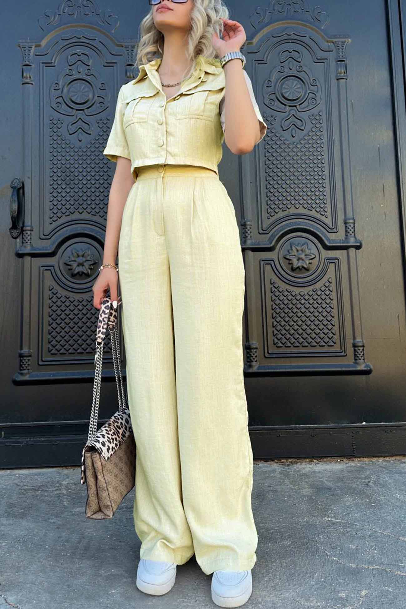 Crop Blouse Long Pants Set
