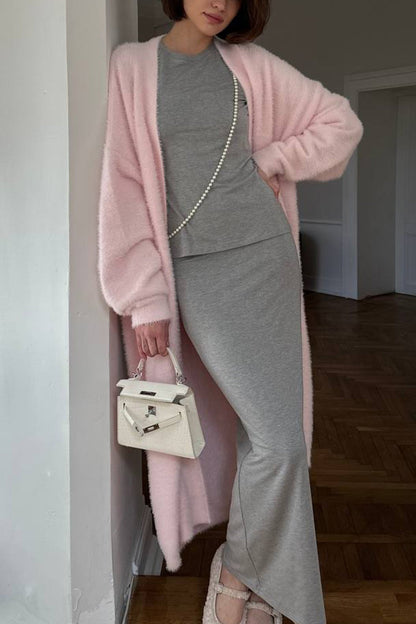 Imitation Mink Tie-up Long Cardigan