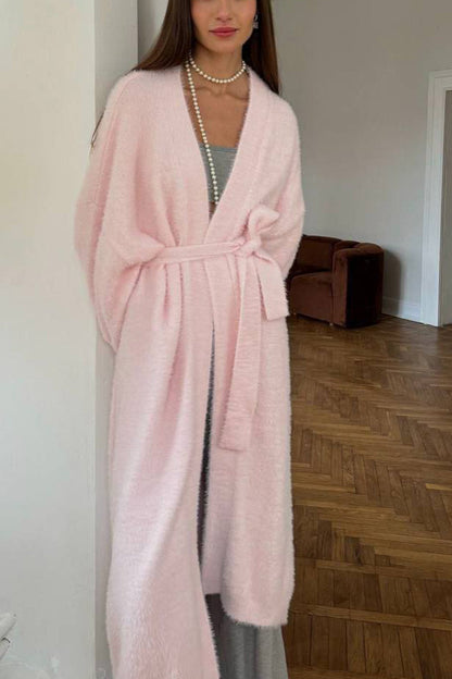 Imitation Mink Tie-up Long Cardigan