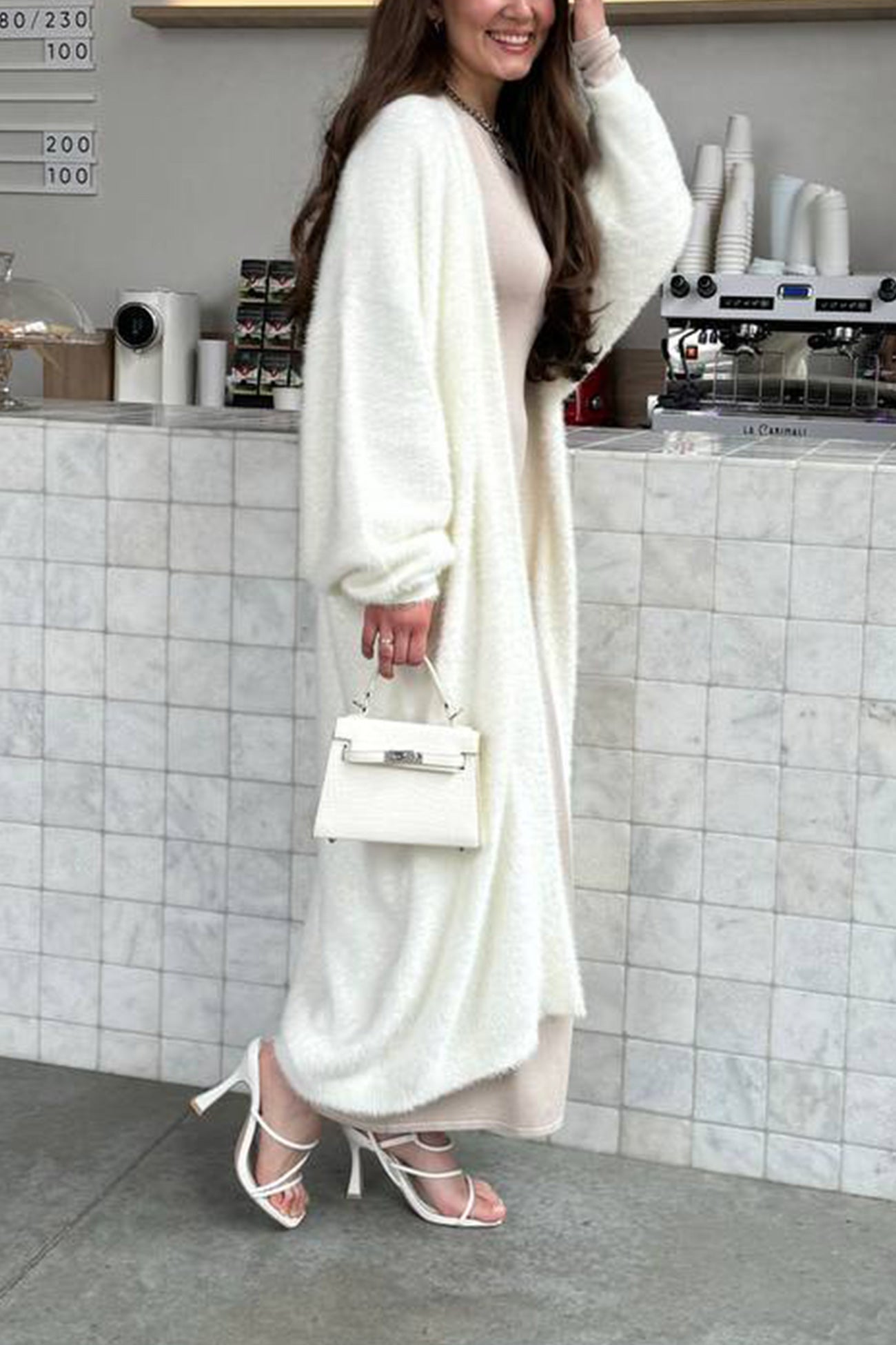 Imitation Mink Tie-up Long Cardigan