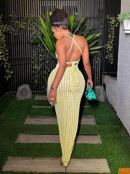 Ruched Spaghetti Strap Bandage Backless Midi Dresses