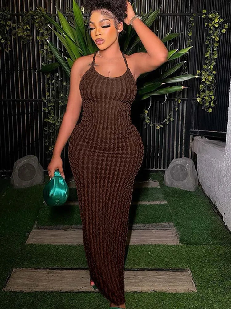 Ruched Spaghetti Strap Sleeveless Backless Midi Dresses