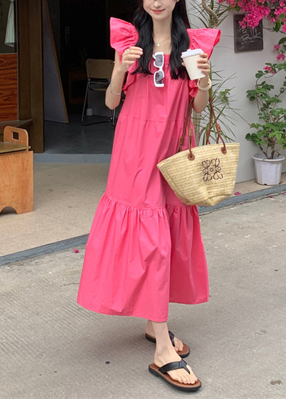 Ruffle Backless Square Collar Maxi Dress Pink Lc0037