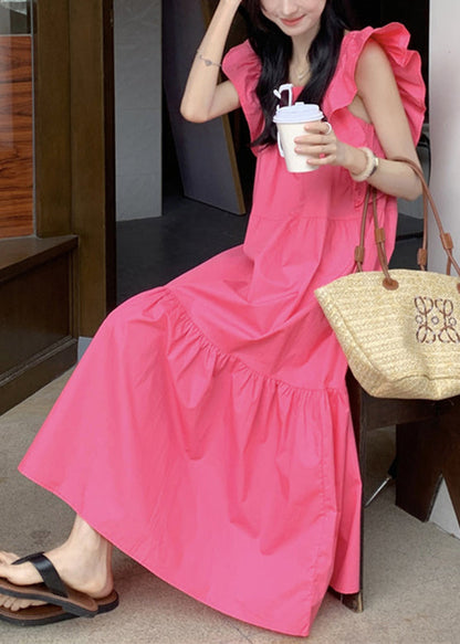 Ruffle Backless Square Collar Maxi Dress Pink Lc0037