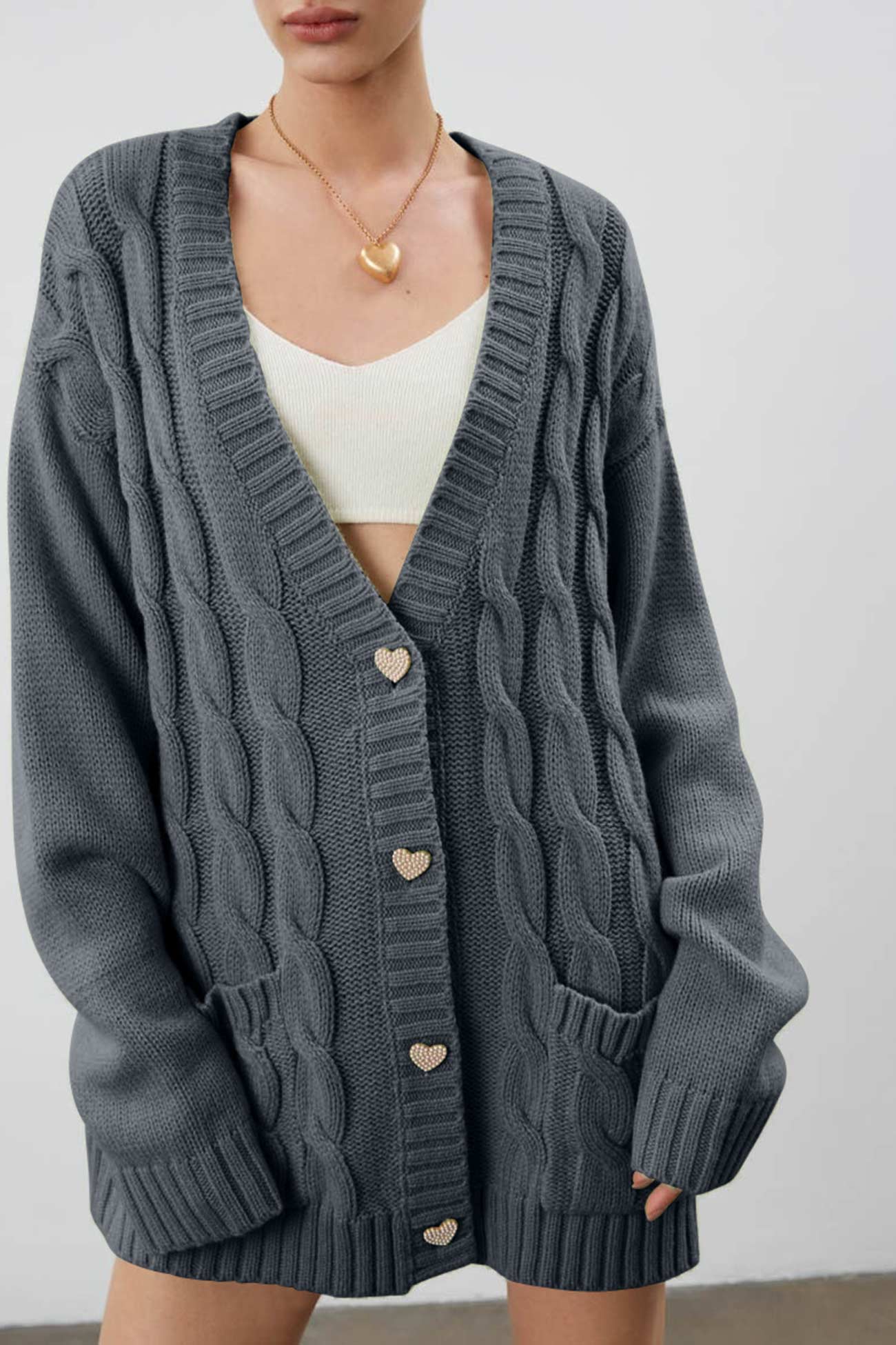 Single-breasted Cable Knit Cardigan