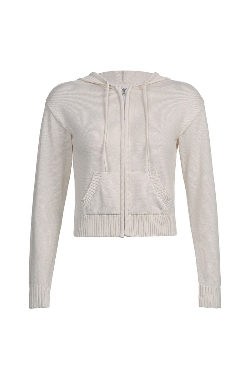 Color Hooded Pocket Zip-up Cardigan