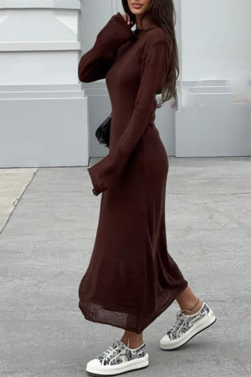 Color Knitted Semi-sheer Maxi Dress Set