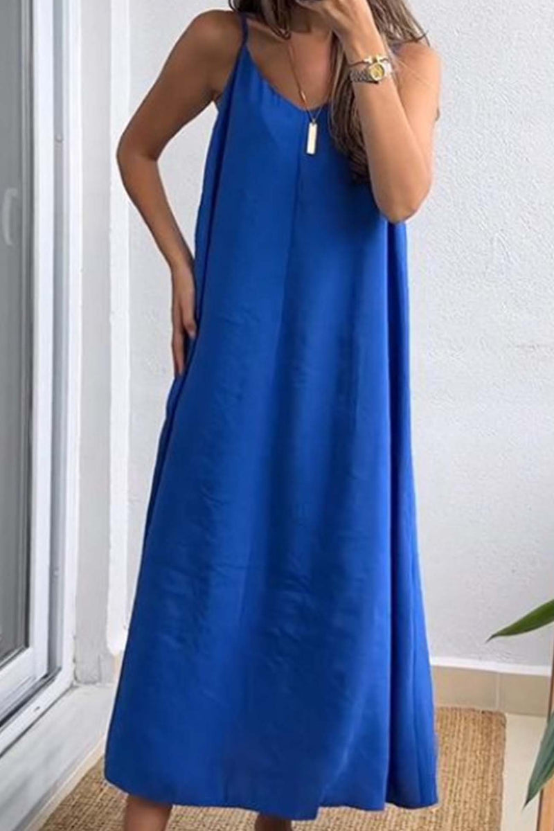Color Spaghetti Straps Loose Midi Dress