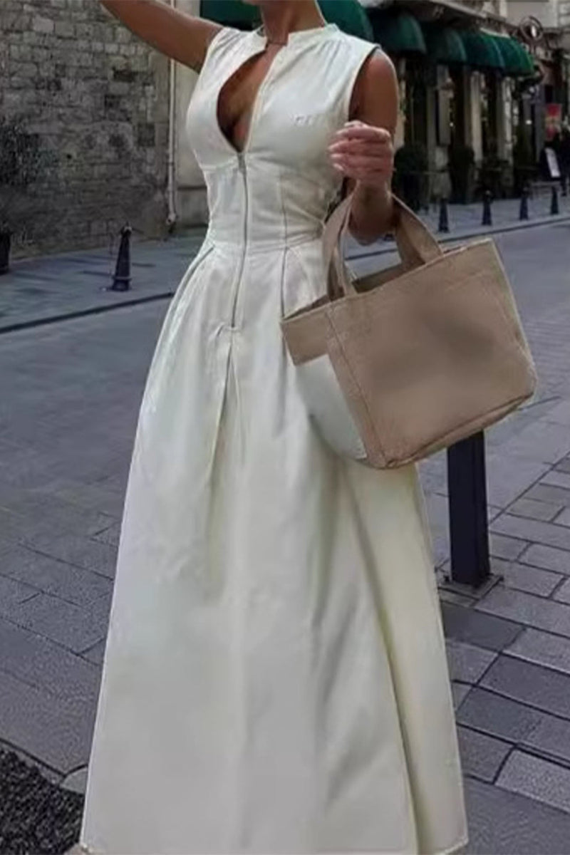 Color Zipper Sleeveless Maxi Dress
