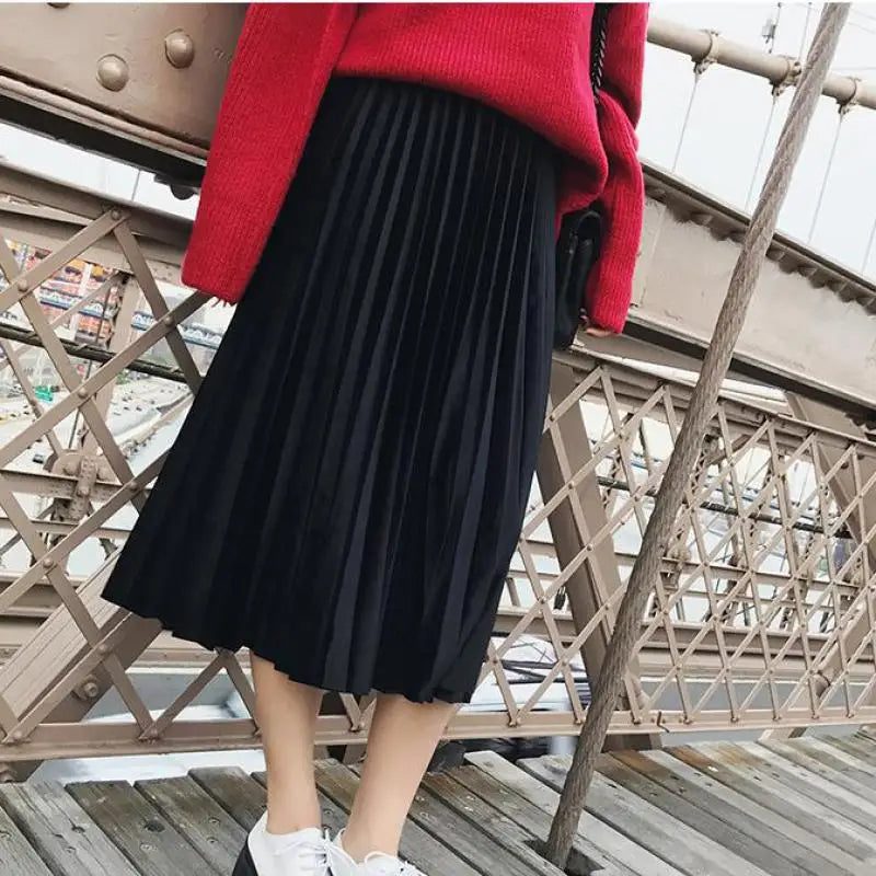 Metallic Silver Pleated High Waist Party Skirt Midi Dresses
