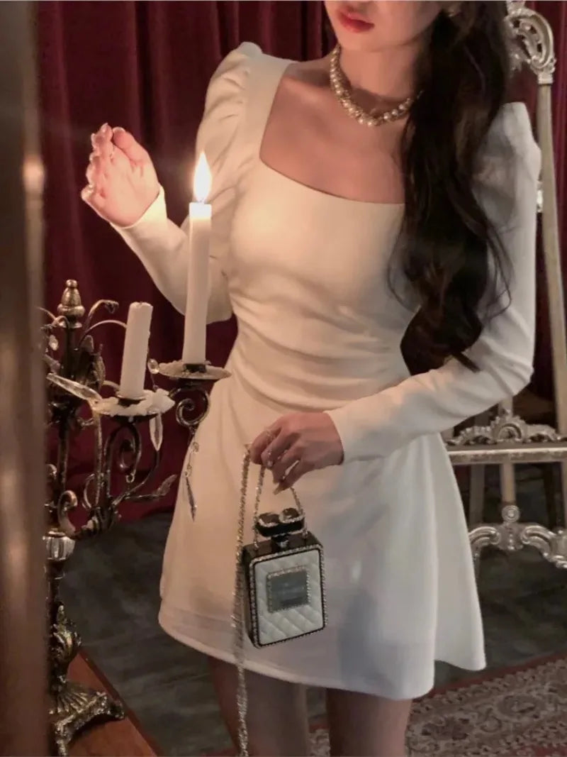 Spring Square Collar Black White Midi Dress