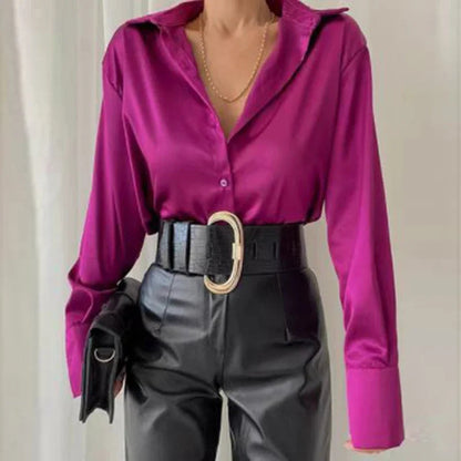 Satin Long Sleeve Blue Blouse