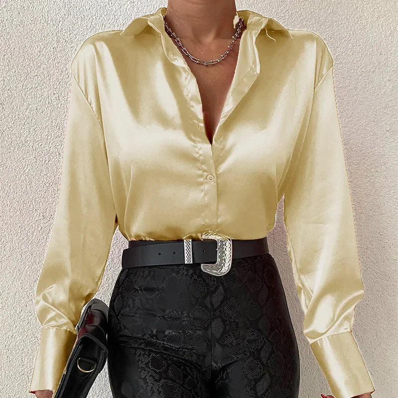 Satin Long Sleeve Blue Blouse
