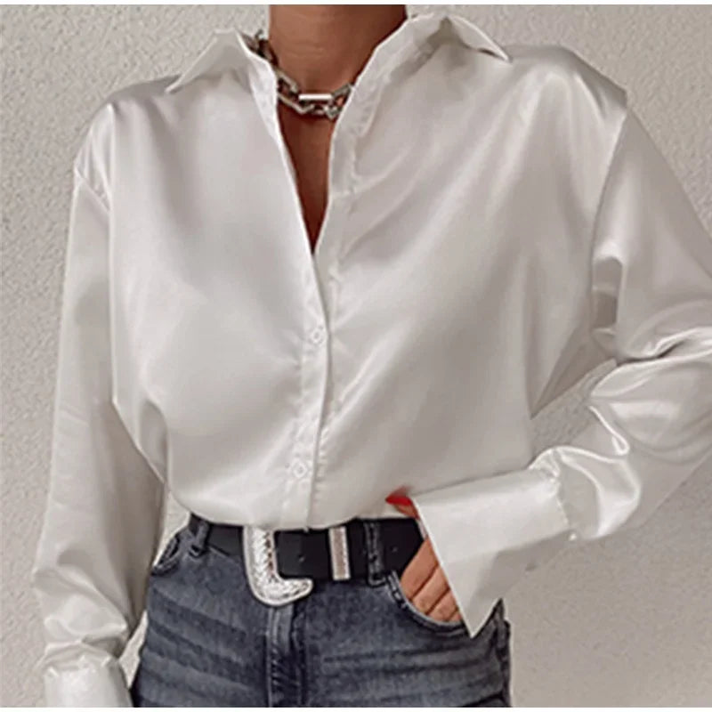 Satin Long Sleeve Blue Blouse