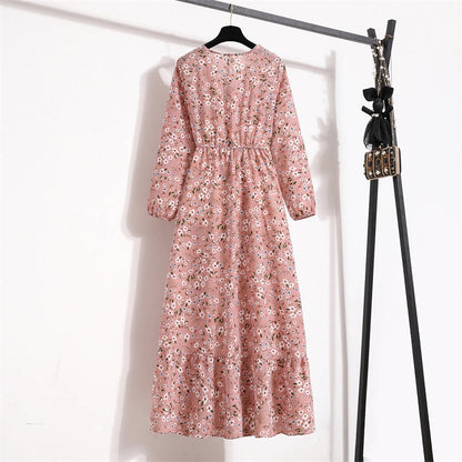 Spring Maxi Full Printed O-neck Woman Bohe Party Midi Dresses
