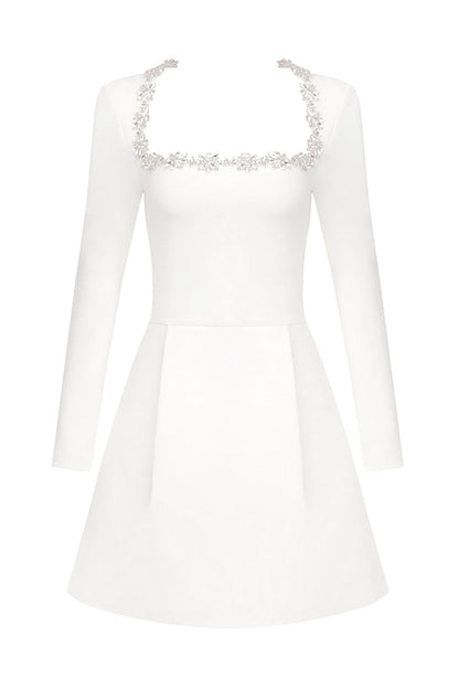 Alexia Square Collar Rhinestone Trim Mini Dress