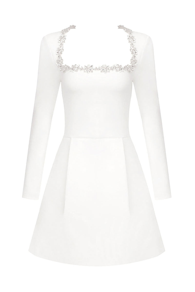 Alexia Square Collar Rhinestone Trim Mini Dress