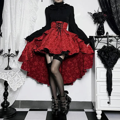 Steamwomen Gothic Irregular Shirring Pleated Party Maxi Long High Low Costumes Corset Skirt