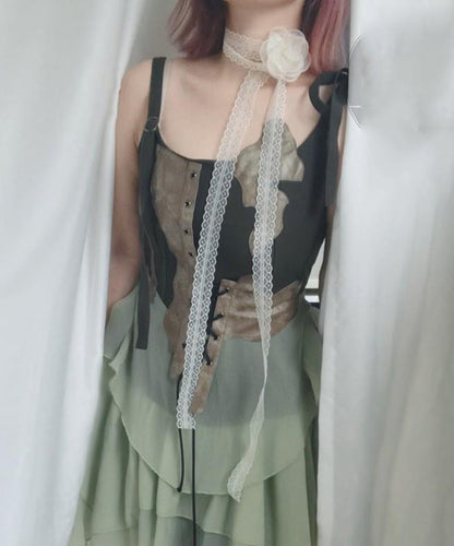 Style Beige Lace Hollow Out Silk Scarf Necklace Yu007