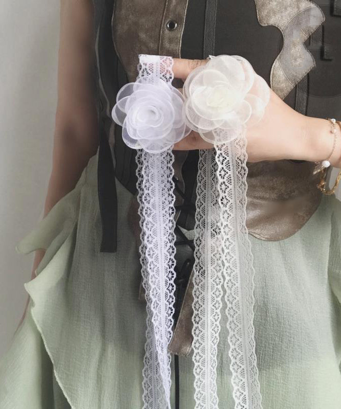 Style Beige Lace Hollow Out Silk Scarf Necklace Yu007