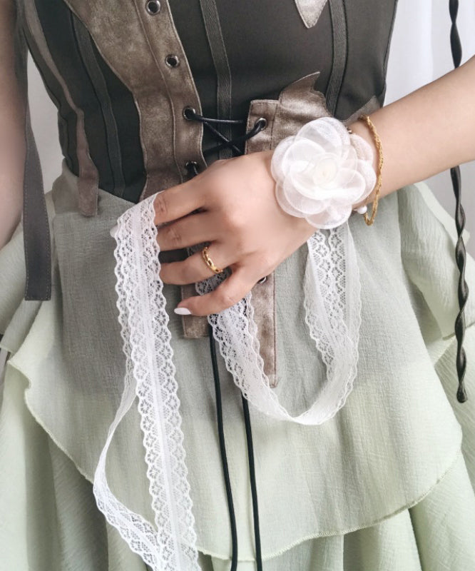 Style Beige Lace Hollow Out Silk Scarf Necklace Yu007