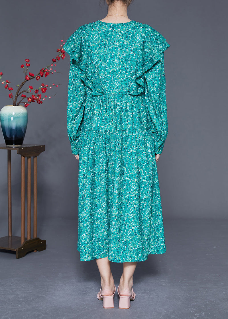 Style Blue Ruffles Patchwork Exra Large Hem Long Dress Spring Ly1837