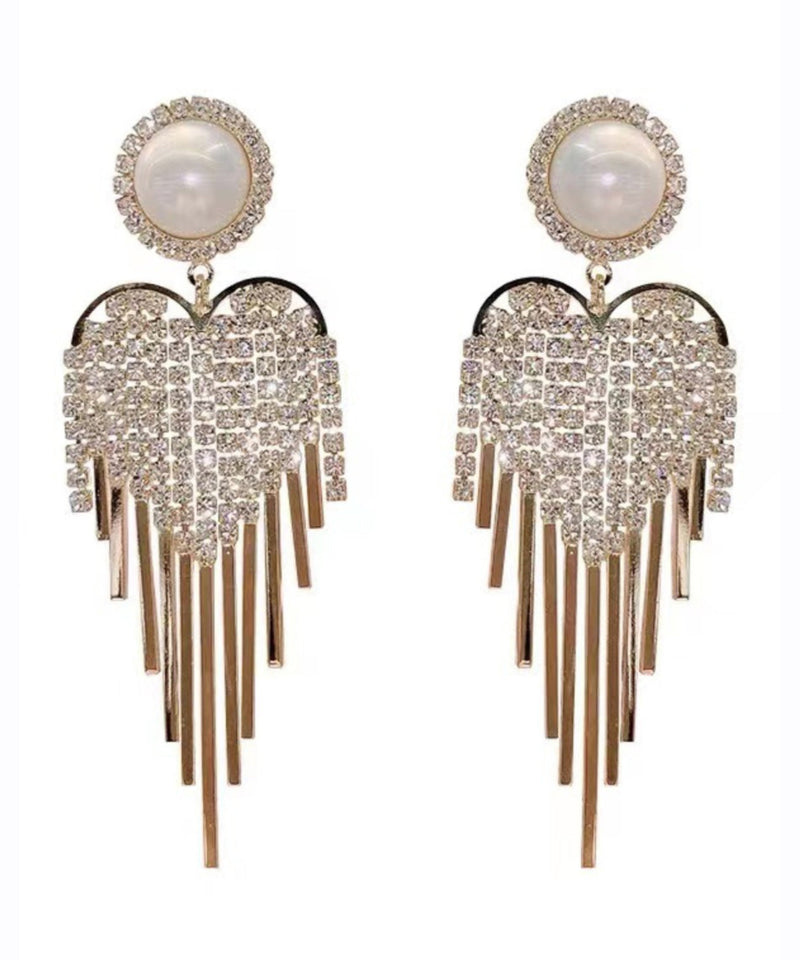 Style Gold Copper Overgild Zircon Pearl Tassel Drop Earrings
