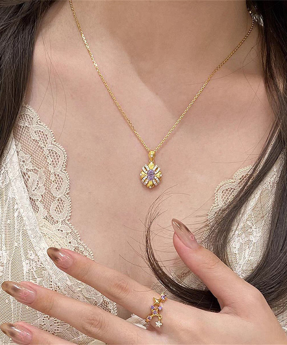 Style Gold Copper Overgild Zircon Sunflowe Pendant Necklace Yd042