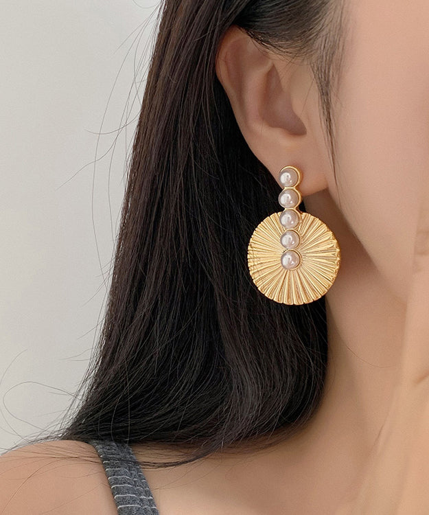 Style Gold Metal Overgild Pearl Stud Earrings