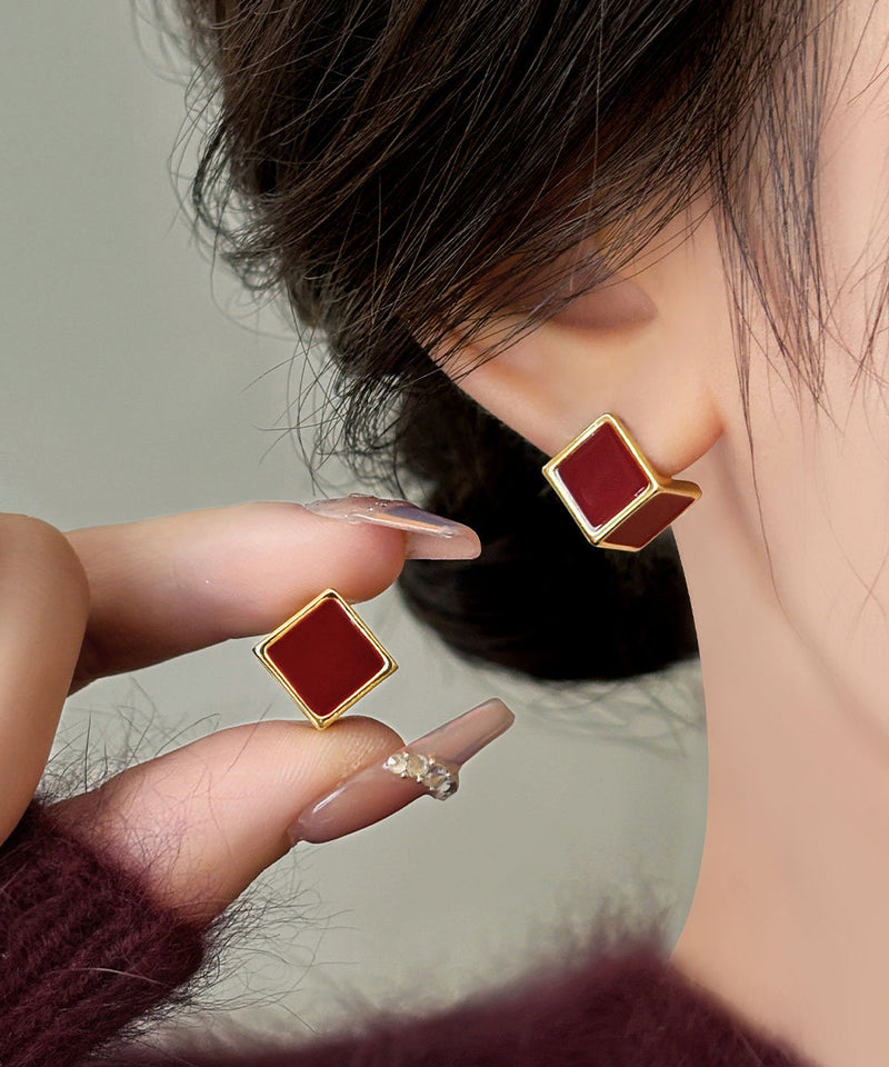 Style Mulberry Copper Overgild Square Stud Earrings