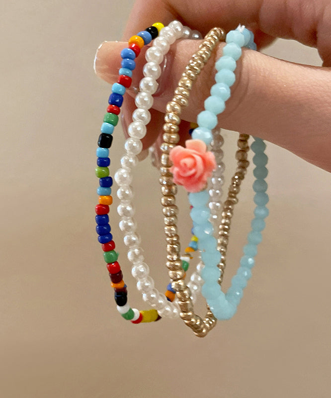 Style Pearl Beading Layered Chain Bracelet Four Pieces Set