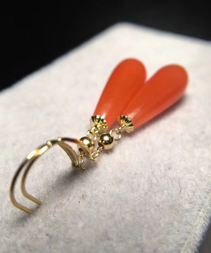Style Red 18k Gold Agate Water Drops Drop Earrings