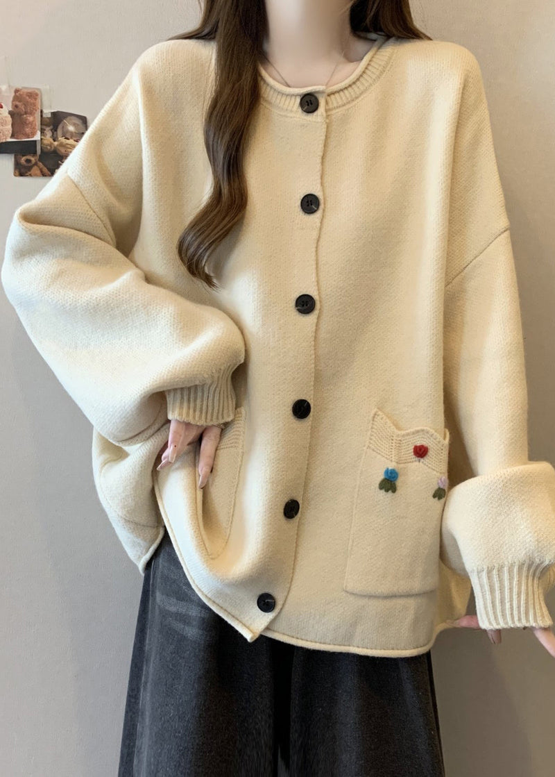 Style Red O Neck Button Pockets Knit Cardigan Winter Rg025