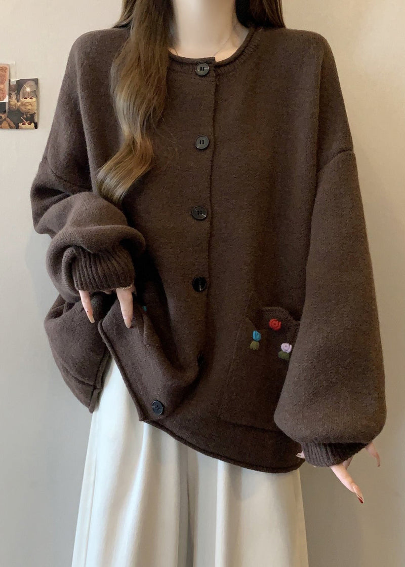 Style Red O Neck Button Pockets Knit Cardigan Winter Rg025