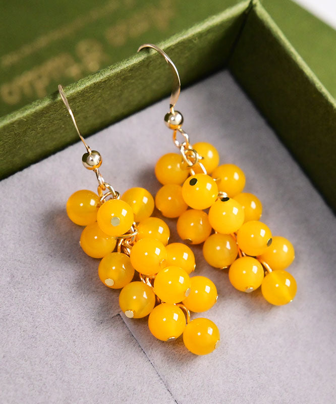 Style Yellow 14k Gold Chalcedony Grape Drop Earrings