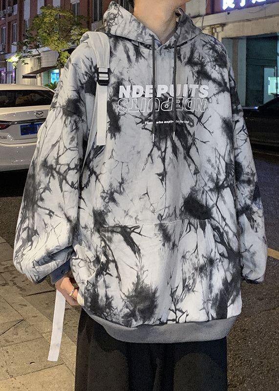 Stylish Black Hooded Tie Dye Cotton Sweatshirts Fall Rp057