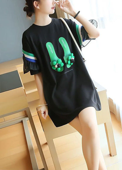 Stylish Black Original Design Patchwork Ruffles Cotton Mini Dresses Summer Ly1408