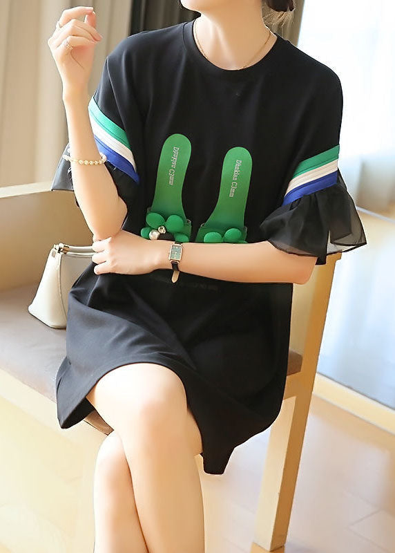 Stylish Black Original Design Patchwork Ruffles Cotton Mini Dresses Summer Ly1408