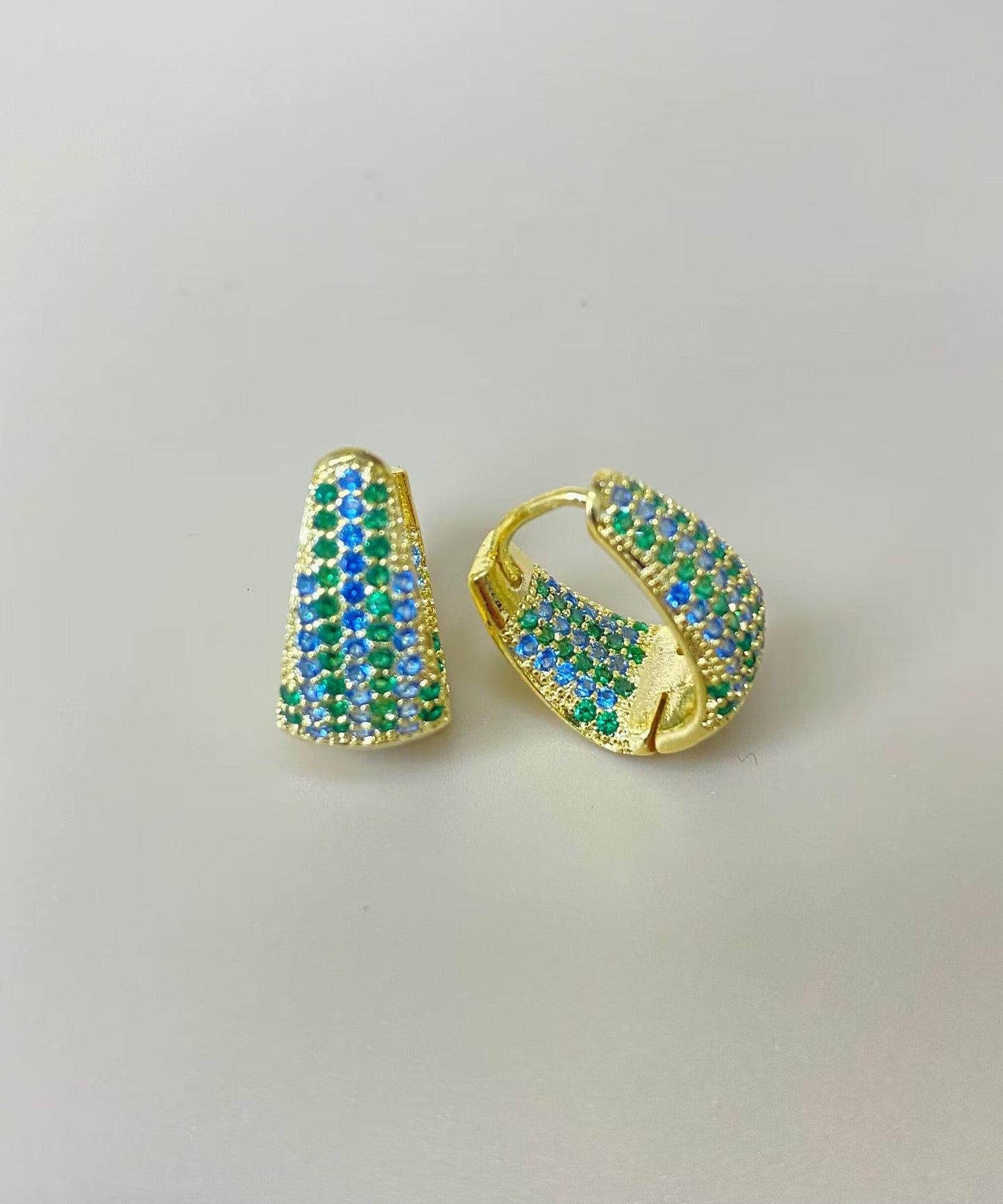 Stylish Blue Copper Overgild 14k Gold Zircon Hoop Earrings