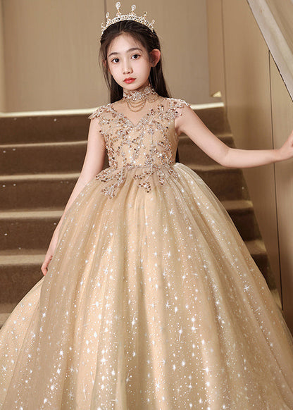 Stylish Brown Sequins Hollow Out Tulle Vacation Long Dresses Sleeveless Yg020