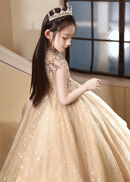 Stylish Brown Sequins Hollow Out Tulle Vacation Long Dresses Sleeveless Yg020