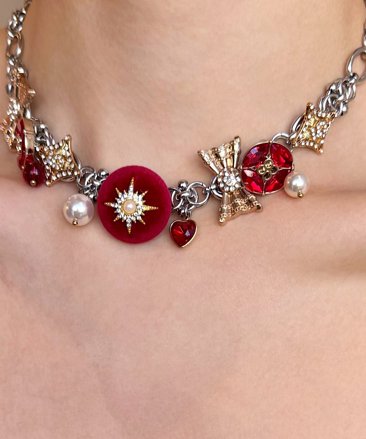 Stylish Colorblock Stainless Steel Zircon Snowflake Necklace